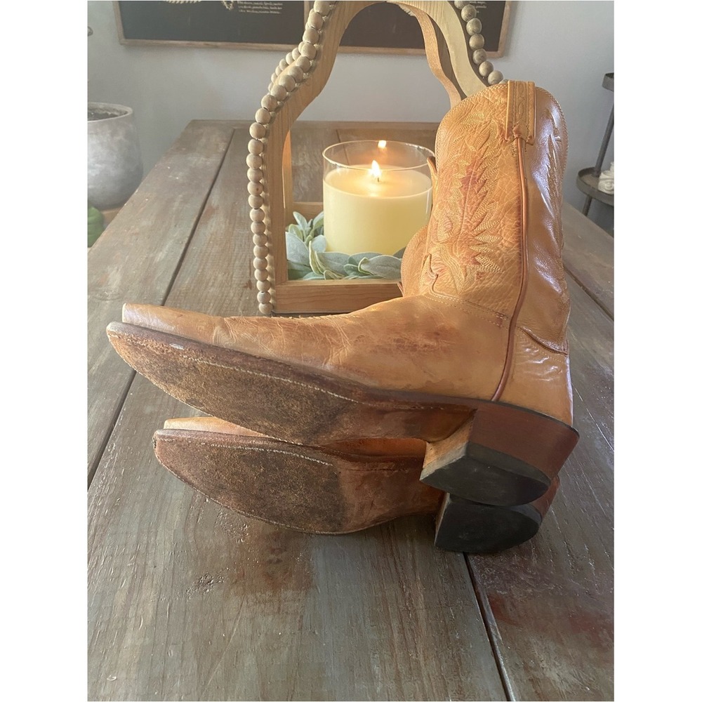 Lucchese Savannah Mad Dog Goat Leather SnipToe Western Cowboy Boots Womens 9 Tan - Picture 12 of 13